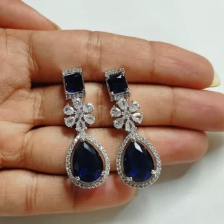 Blue American Diamond Drop Earrings