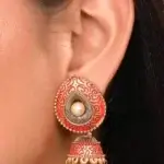 Trendy Jhumki, Red Meenakari Enamel Teardrop Shape Jhumki Earrings