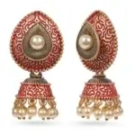 Trendy Jhumki, Red Meenakari Enamel Teardrop Shape Jhumki Earrings