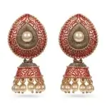 Trendy Jhumki, Red Meenakari Enamel Teardrop Shape Jhumki Earrings