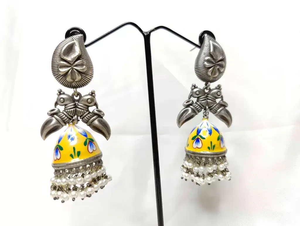 Minakari silver Replica Yellow Jhumka