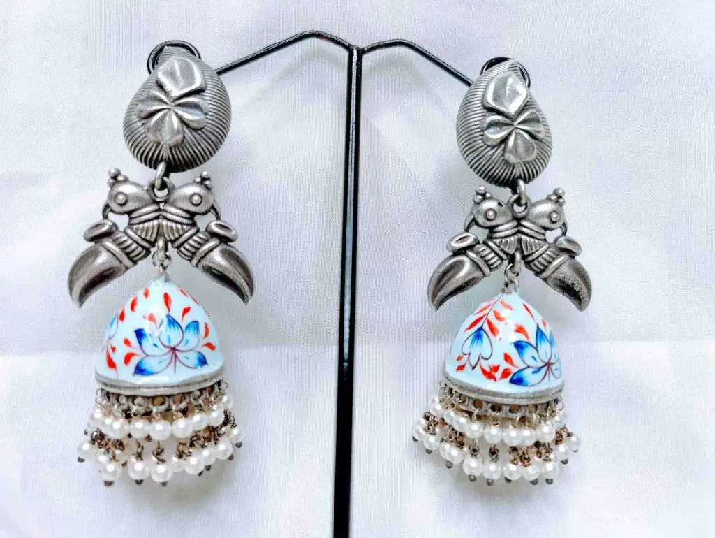 Minakari silver Replica Navy Blue Jhumka