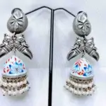 Minakari silver Replica Navy Blue Jhumka