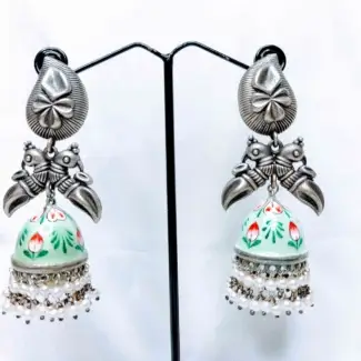 Minakari silver Replica Light Green Jhumka