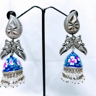 Minakari silver Replica Blue Jhumka