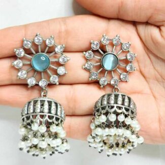 Silver Replica Blue Stone Jhumka