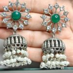 Silver Replica Green Stone Jhumka