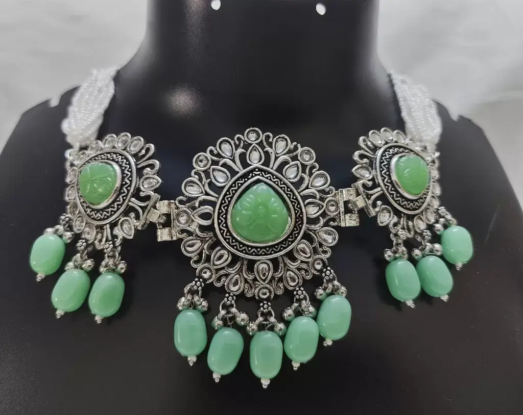 Elegance with Oxidised Light Green and Silver Jewellery Set