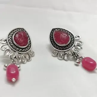 Elegant Oxidised Pink and Silver Jewellery Set