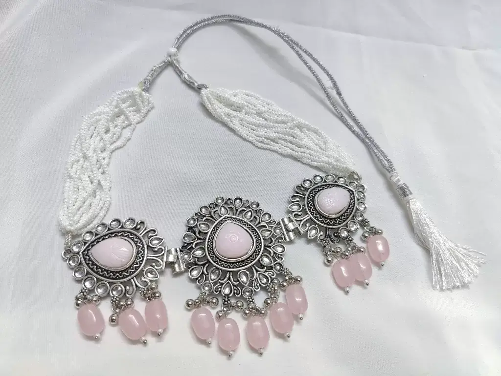 Elegance with Oxidised Baby Pink and Silver Jewellery Set