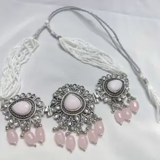 Elegance with Oxidised Baby Pink and Silver Jewellery Set