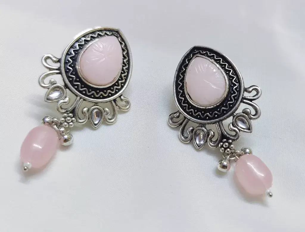 Elegance with Oxidised Baby Pink and Silver Jewellery Set