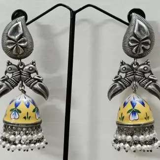 Minakari silver Replica Yellow Jhumka