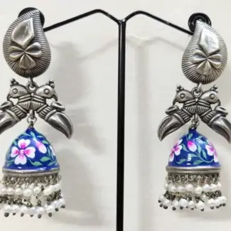 Minakari silver Replica Blue Jhumka