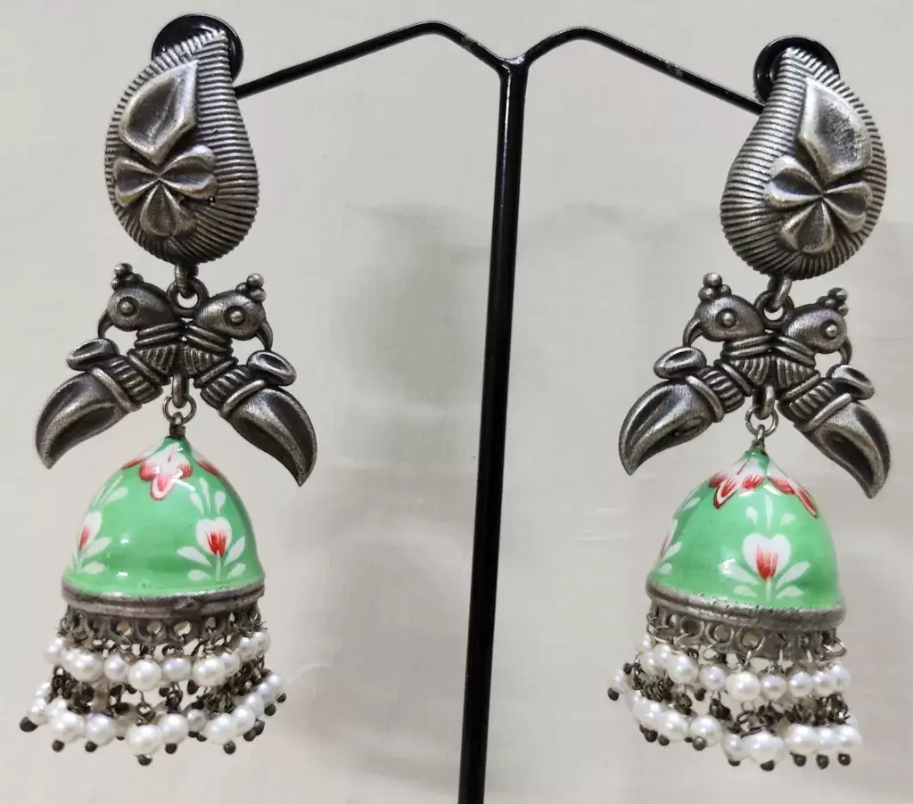 Minakari silver Replica Green Jhumka