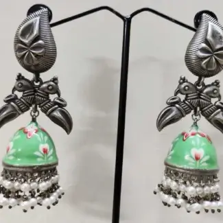 Minakari silver Replica Green Jhumka