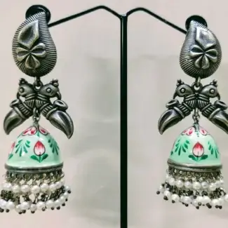 Minakari silver Replica Light Green Jhumka