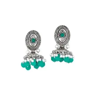 Trendy Silver Plated Pearl, Beads, Ruby Alloy Jhumki Earrings